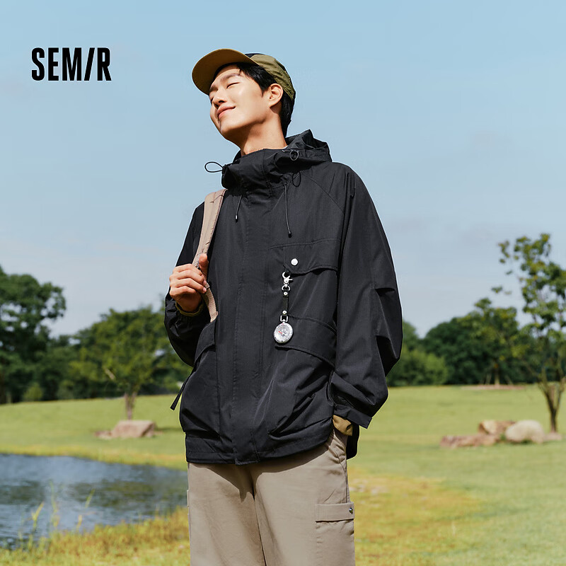 20点：Semir 森马 三防 户外宽松连帽夹克 插肩袖大口袋工装 