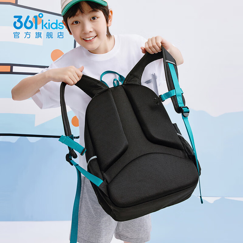 361°童装男女童运动休闲双肩背包年春季新款中大童书包 黑色/绿色 均码