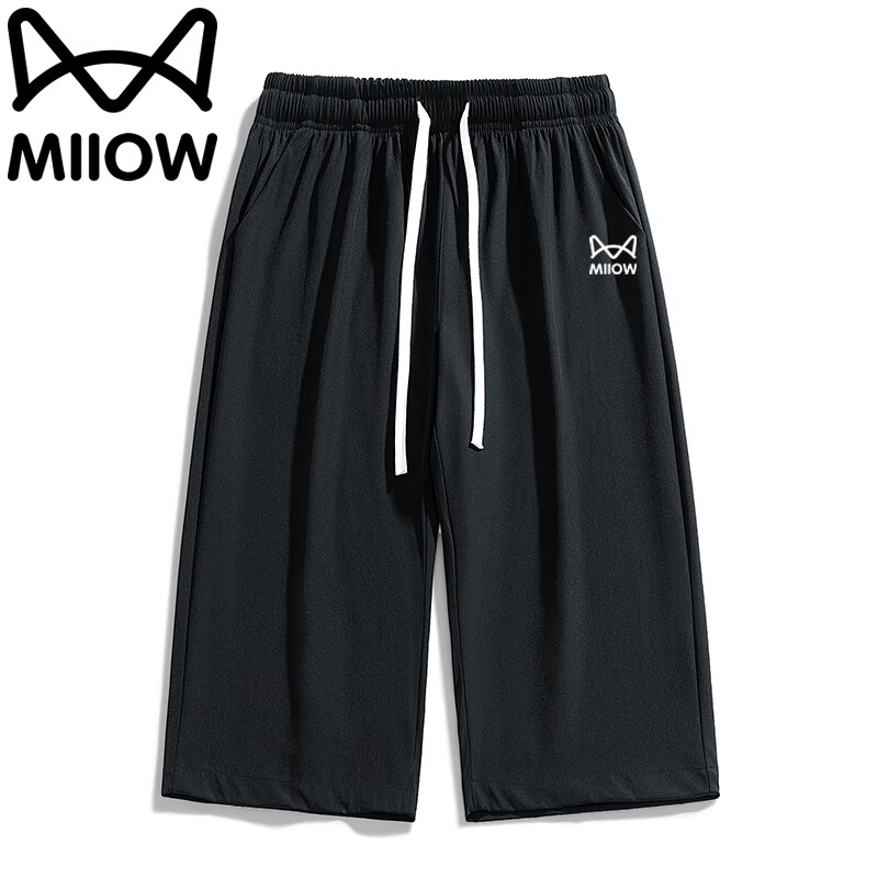 猫人短裤男夏季休闲宽松中裤透气运动薄款沙滩裤五分裤 黑色 L