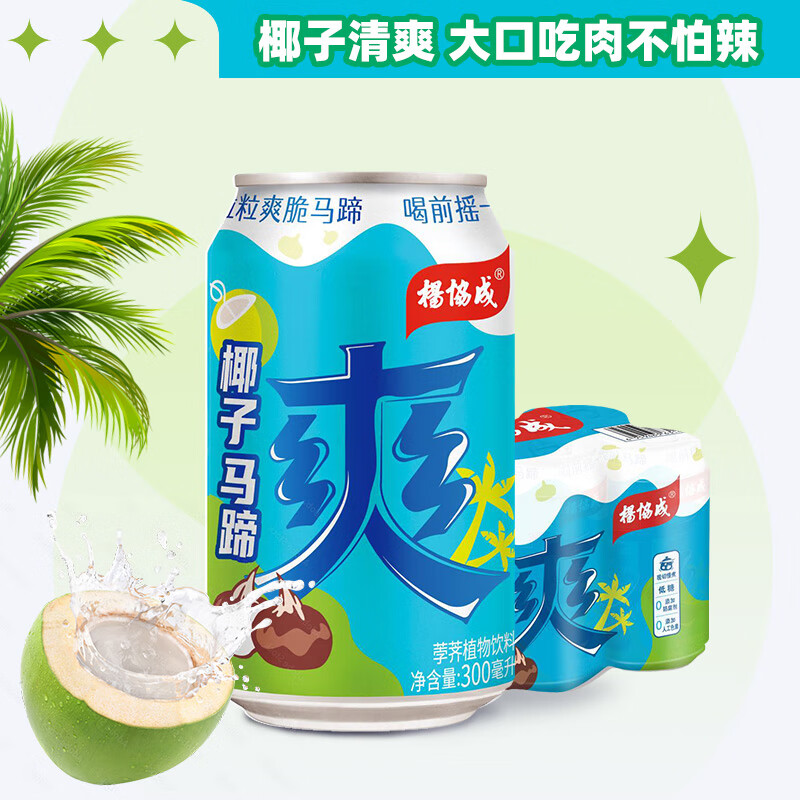 杨协成椰子马蹄爽 果肉饮料粒粒爽脆300ml*6罐