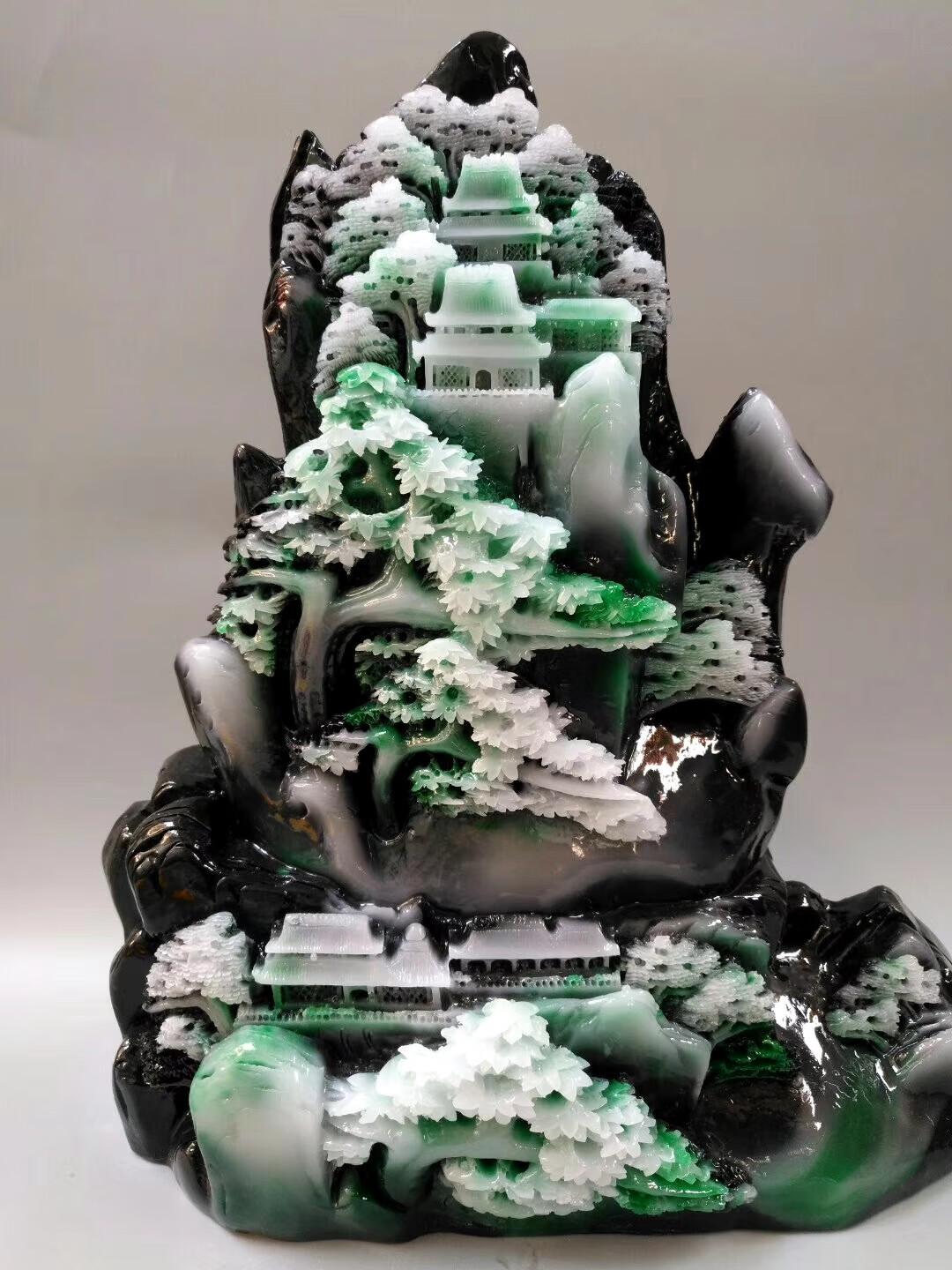 百圣牛天然仿玉石迎客松独山玉摆件大号石头玉雕雕刻岫玉山水石雕玉器