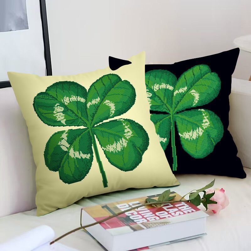 荣予十字绣抱枕自己绣车枕腰靠背四叶草枕头沙发卧室手工刺绣 带线
