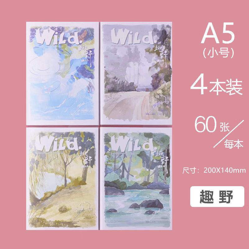 CJP 长江胶套本笔记本子A5/B5文具记事本日记本韩国小清新简约大学生批发笔记本大号 A5-4本（60张/本）趣野