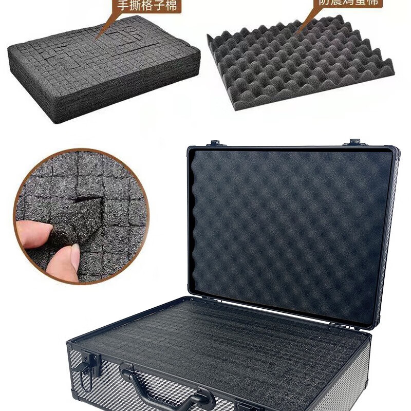 密码箱保险箱手提箱铝合金收纳箱仪器工具箱钥匙密码锁带海棉箱子 银色货13[46*34*16cm]钥匙锁+棉