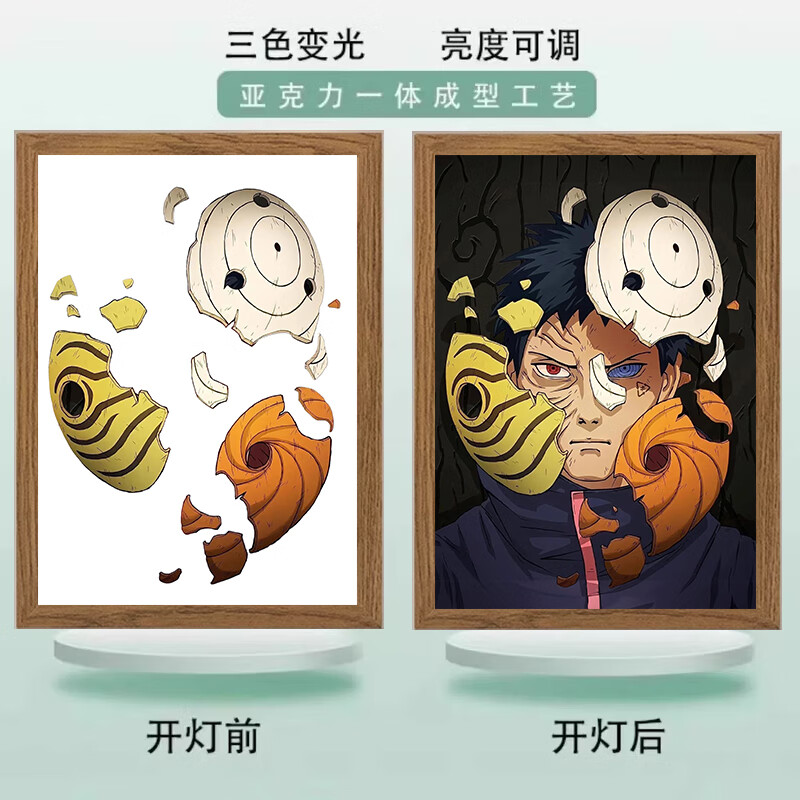 龙觇火影忍者灯光画小夜灯摆件卧室床头电视柜情侣礼物创意动漫发光画 火影01 小号23cm*17cm插电款