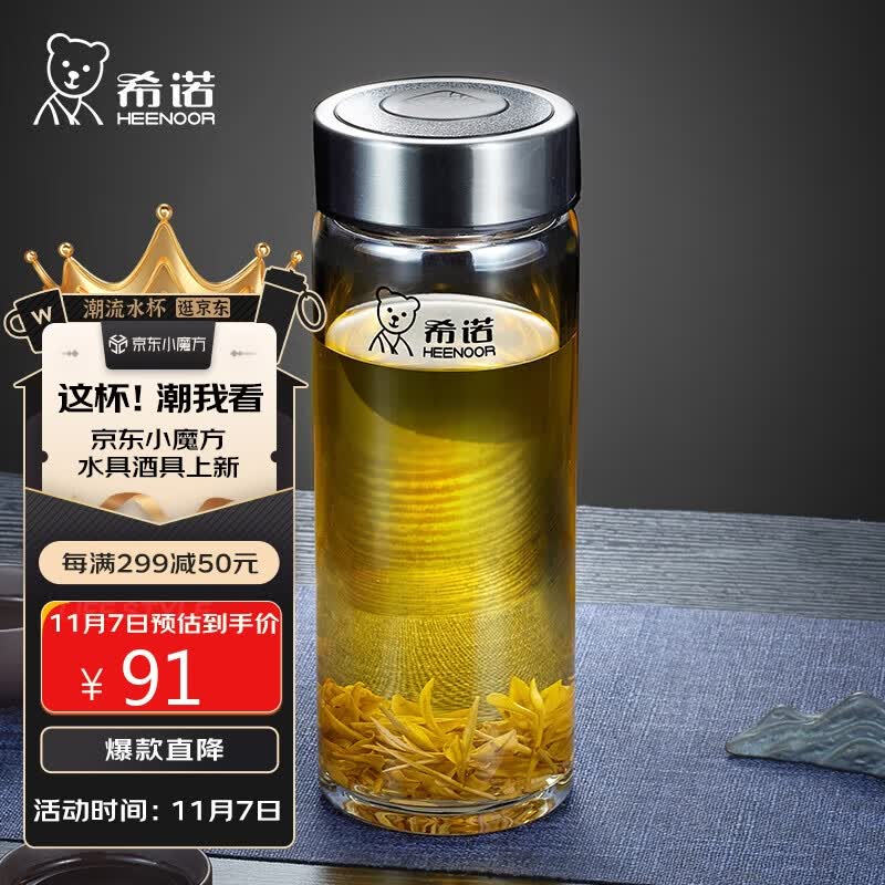 希诺玻璃杯单层加厚大容量家用办公泡茶杯子男车载水杯XN-6017L 530mL怎么看?