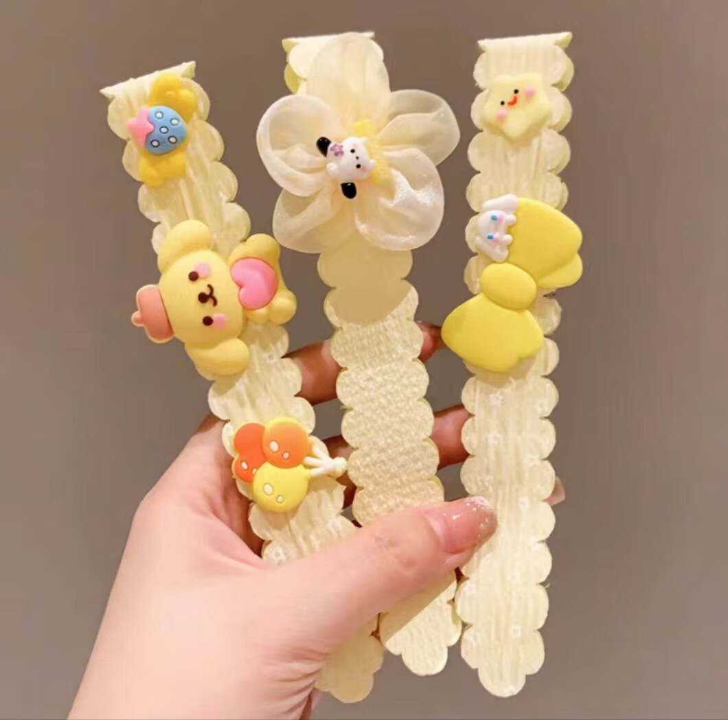 紫色库洛米碎发儿童可爱卡通碎发贴头饰女童魔术贴不勒头发箍 布丁狗（三件套