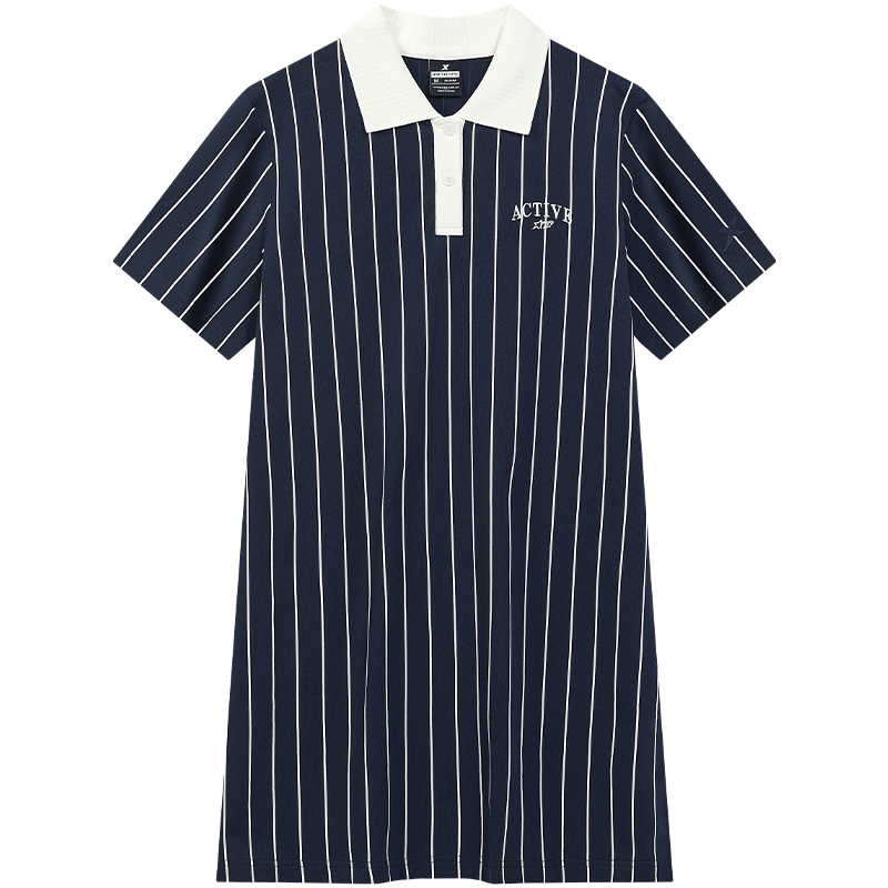 特步女子时尚百搭夏季透气运动连衣裙运动连衣裙 观宇蓝 S 