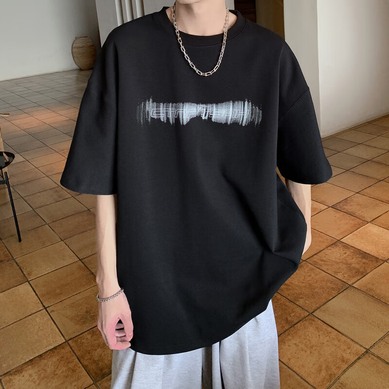 Tim Peake字母港风短袖t恤男夏季美式高街潮牌设计感小众潮流上衣B719 黑色 2XL