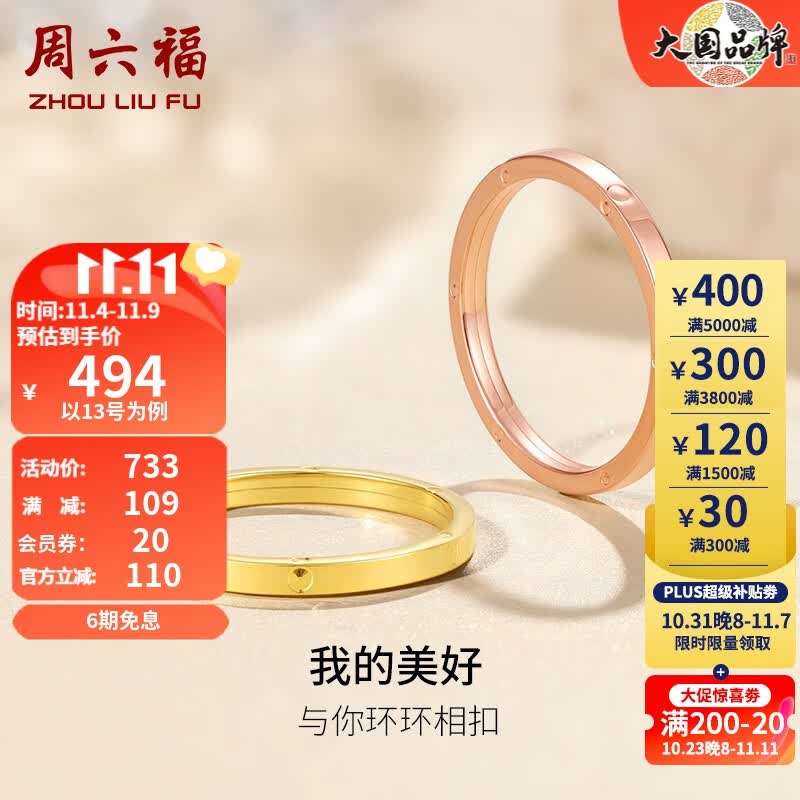 周六福（ZLF） 环环相扣系列18K金戒指简约玫瑰金车花百搭素圈戒指 红色-16号（0.7-1.1g)怎么样,好用不?