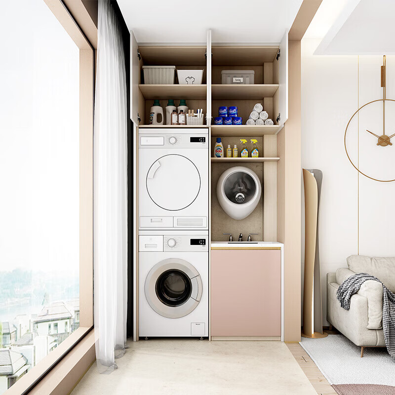畅玩阳台空间洗衣机柜台面改造设计收纳柜置物架收纳柜一体 金详情