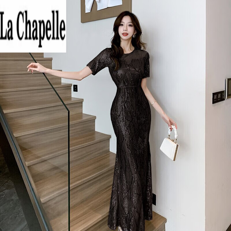 chapelle)女装连衣裙2024春夏新款重工钉珠贵夫人亮片晚礼服高端气质