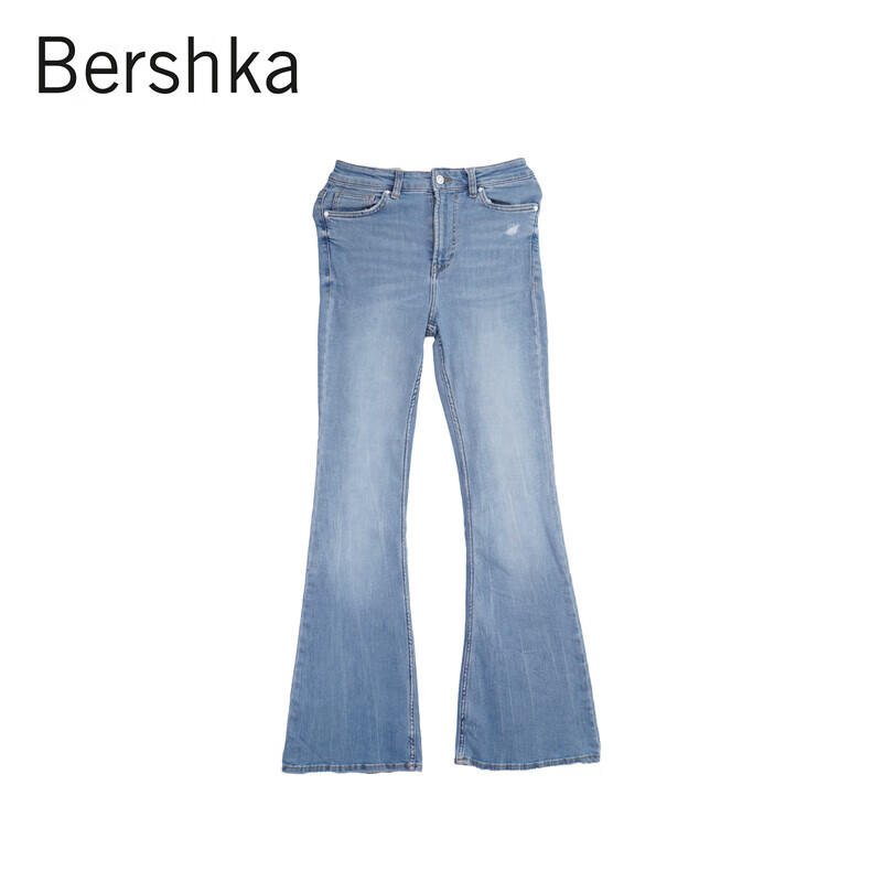 Bershka女士裤子 微喇通勤休闲长裤秋冬牛仔裤子 棉质 99%棉牛仔蓝/5003747428 34-36（XS-S）