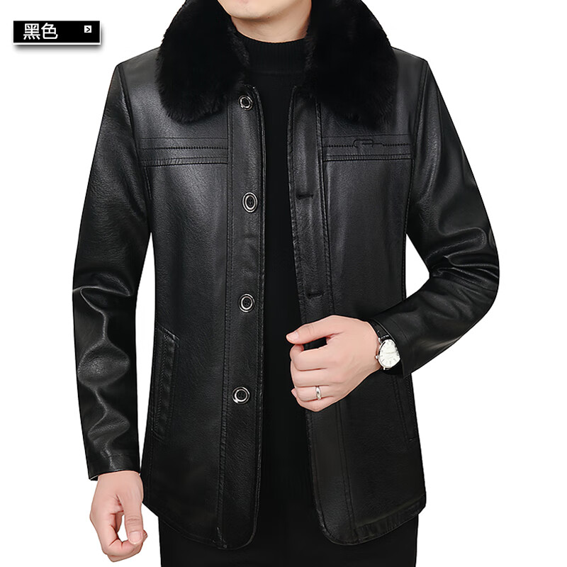 萱图娅老年人皮衣服男60-70岁爸爸冬装老人皮衣外套加绒加厚中老年人