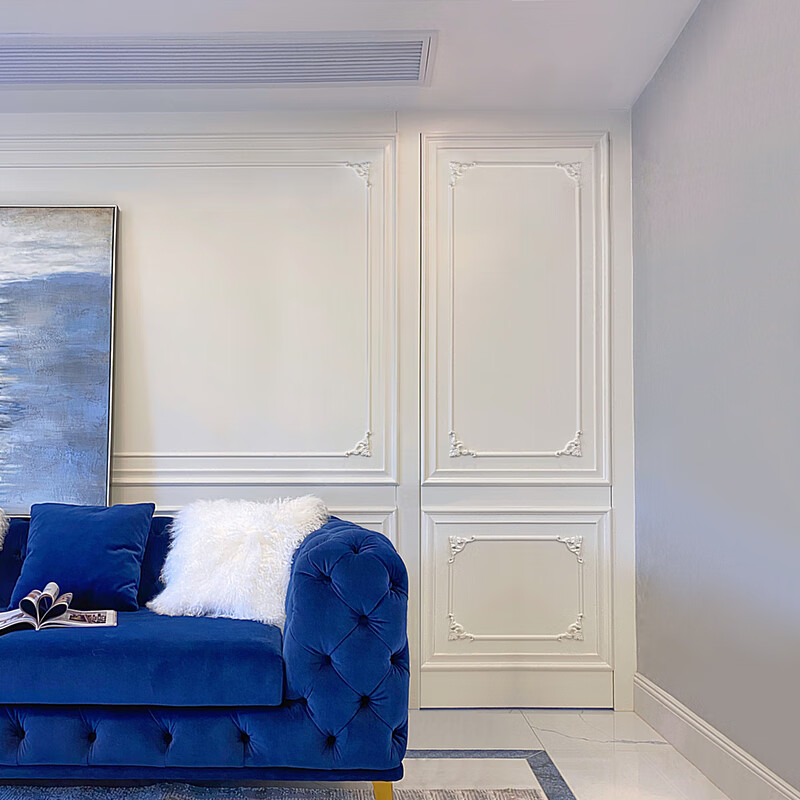 仁聚益广州小法式轻奢实木护墙板墙裙美式雕花电视背景墙隐形门全屋