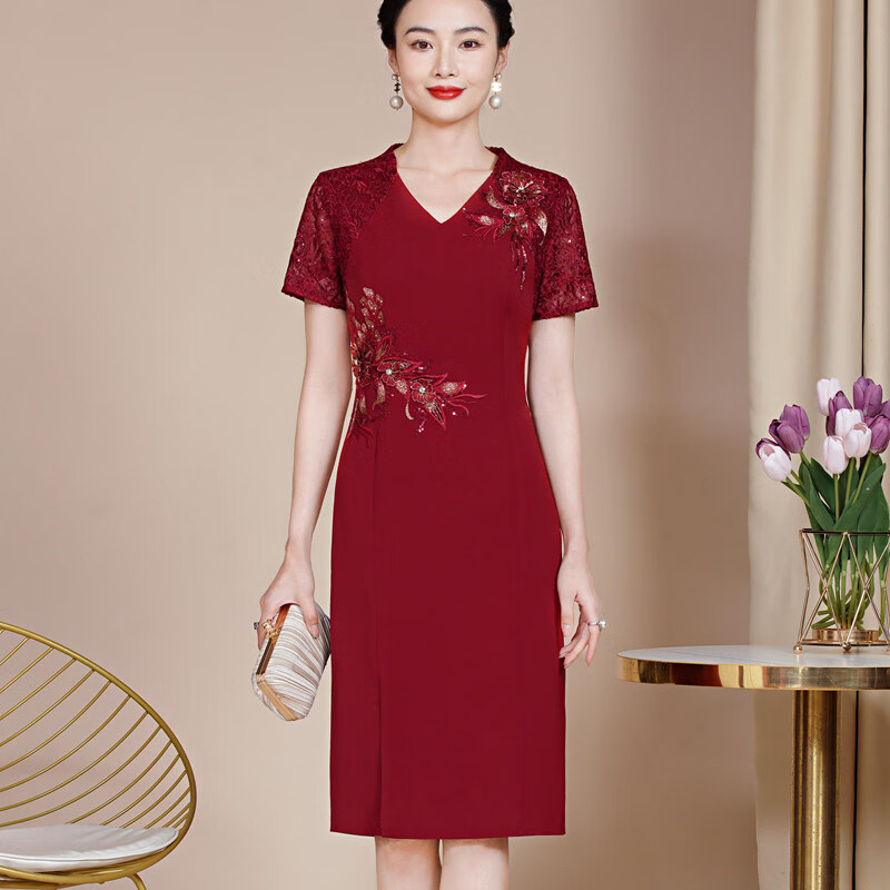 米骆途高端儿子结婚礼服妈妈装喜服喜婆婆婚宴装长辈衣服刺绣连衣裙