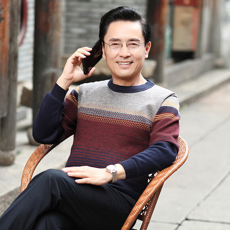 璇醇老人衣服男70一80岁春秋长袖t恤中年爸爸秋装圆领加绒爷爷打底衫