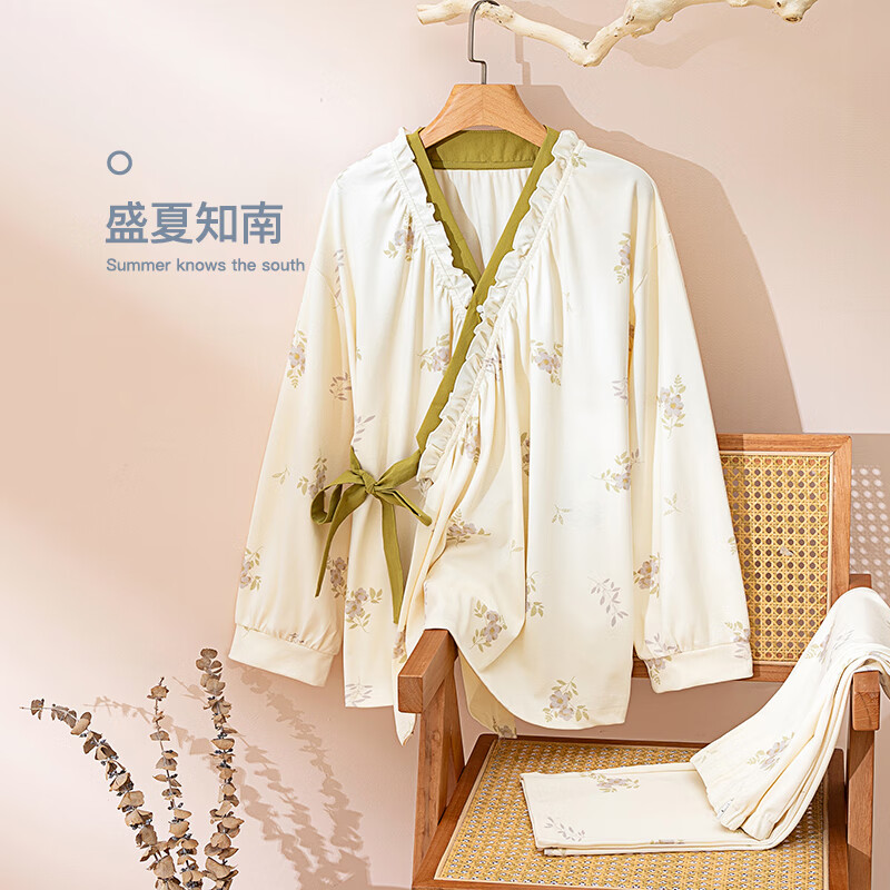 咕羊羊月子服秋冬11月份產(chǎn)后純棉哺乳冬天產(chǎn)婦喂奶家居服孕婦大碼睡衣女 【衣服套裝】盛夏知南 7A級抗菌 M【建議體重100-135斤左右】