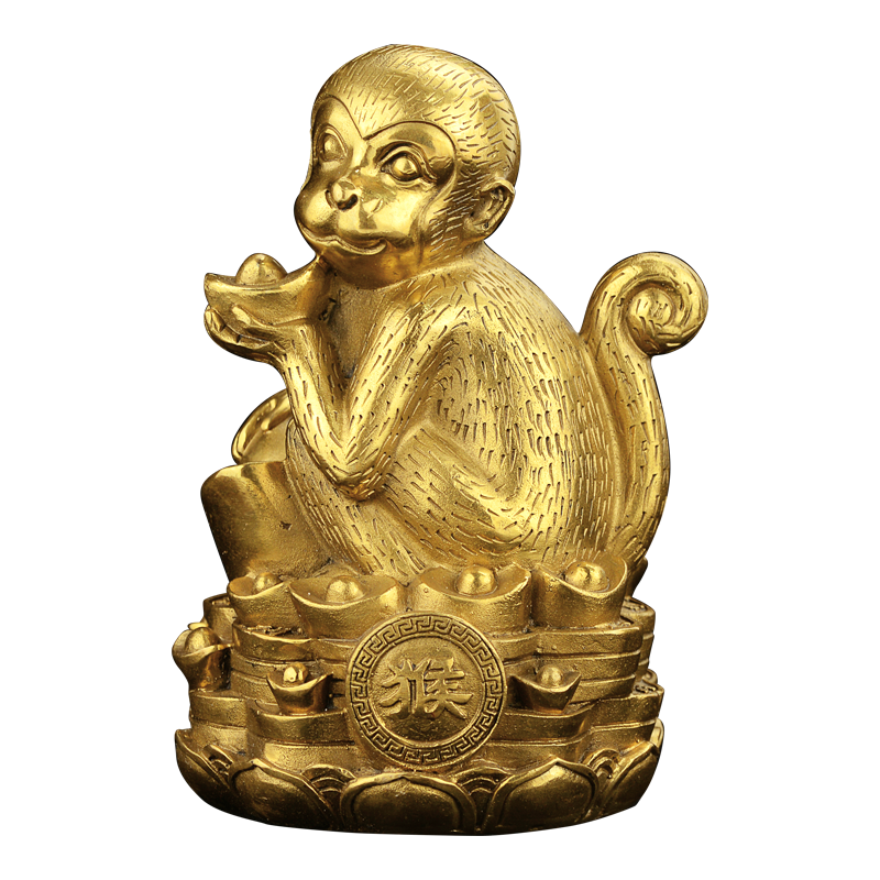 兴润阁 铜猴子摆件小十二生肖金属猴可爱家居装饰品摆设 莲花猴