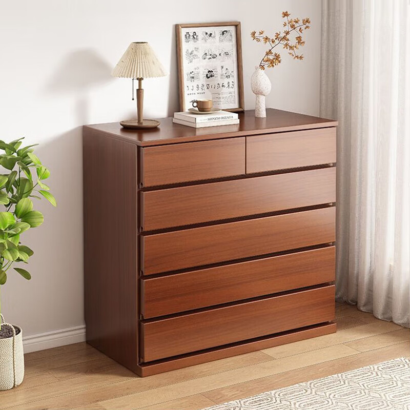 木鲸谷实木斗柜现代简约家用收纳柜卧室抽屉式复古多功能储物柜五斗柜 【板栗色】整装发货 100长实木五斗柜