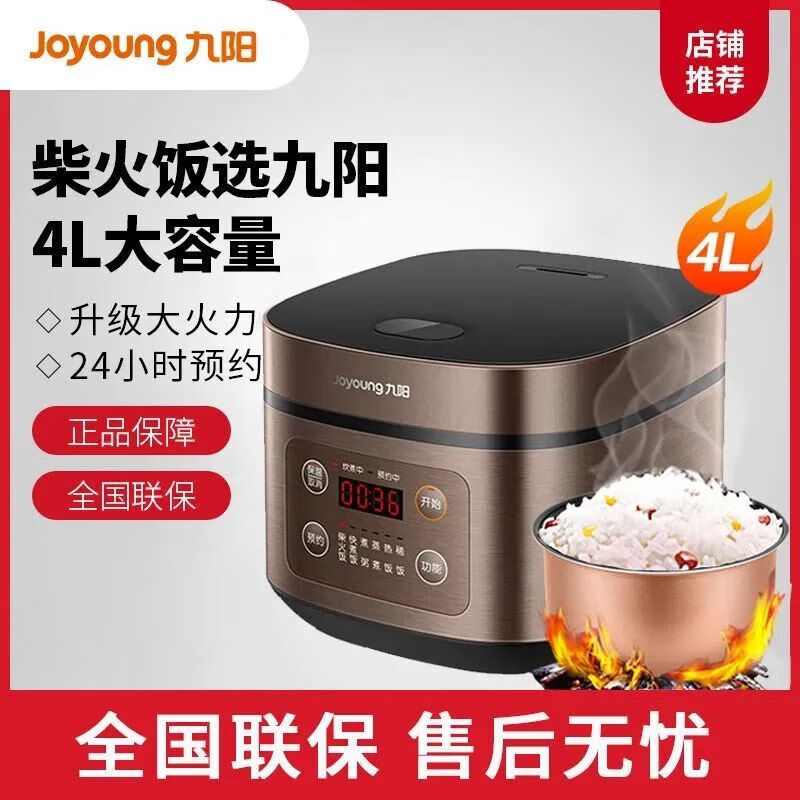 九阳（Joyoung）电饭煲4L煮米饭电饭锅家用煮粥智能预约不粘铜釜多功能5-8人 超高性价比断货款【大火力精煮柴火饭】 4L