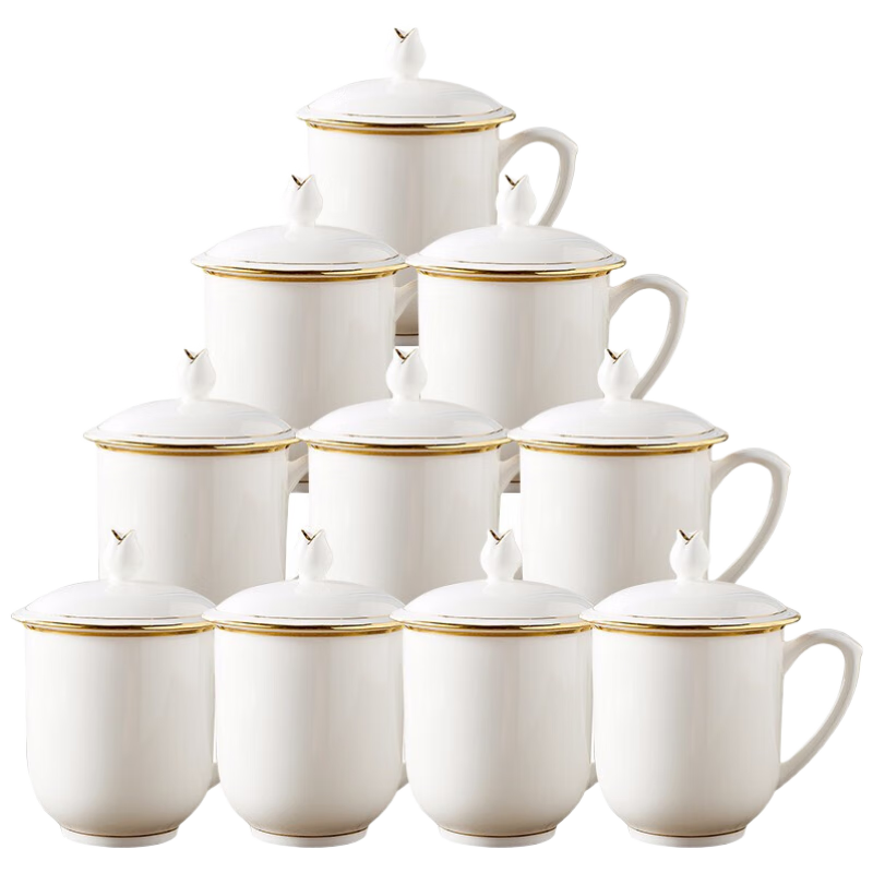 陶相惠茶杯陶瓷辦公杯會(huì )議杯陶瓷杯家用骨瓷開(kāi)會(huì )茶杯子帶蓋水杯10只套裝