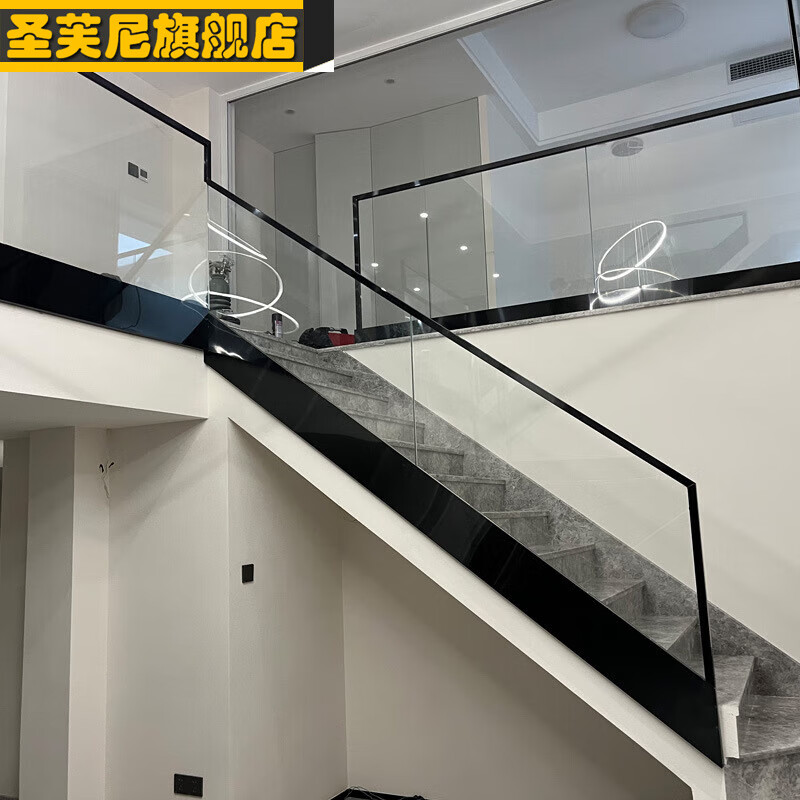 圣芙尼侧装窄边玻璃扶手铝合金u型卡槽别墅玻璃固定不锈钢楼梯包边