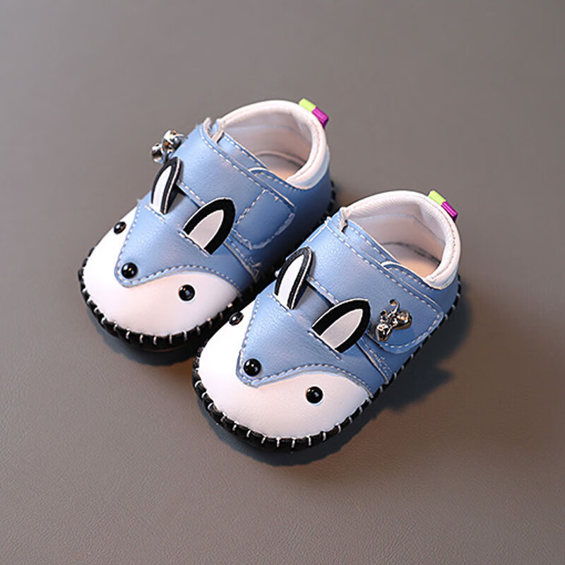 茉馥春婴儿步前鞋0-1岁软底宝宝学步鞋子3-6-9个月卡通不掉鞋 蓝色 14