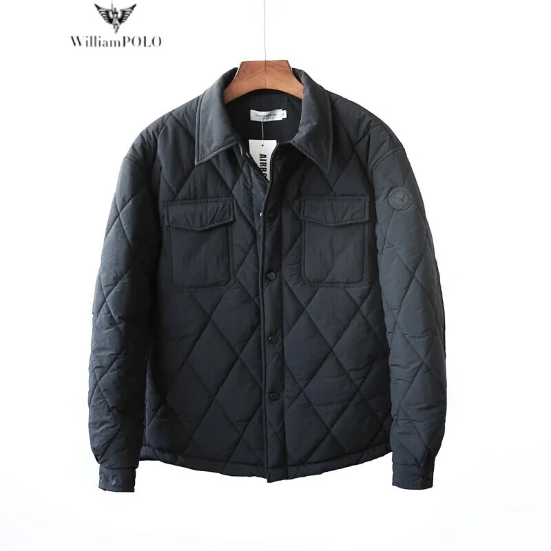 英皇保罗polo秋冬款菱形格子绗缝棉衣咔叽宽松美式工装棉袄翻领夹克