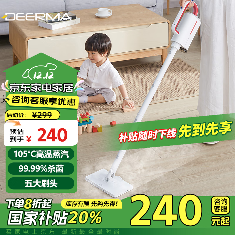 德尔玛（Deerma）蒸汽清洁机 ZQ610 蒸汽拖把家用高压高温蒸汽清洁机厨房油烟机清洗机去油污洗地机杀菌消毒