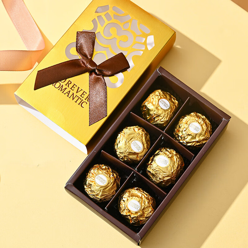 费列罗巧克力礼盒装38三八节女神礼物糖果休闲零食喜糖伴手礼生日礼物女 金色6粒费列罗盒装75g