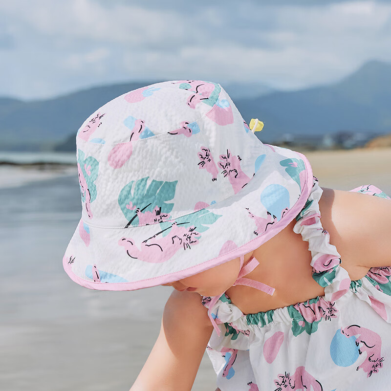 柠檬宝宝儿童夏日卡通透气盆帽男女童防晒防紫外线透气渔夫帽可调节帽围 山野漫步粉 帽围52CM