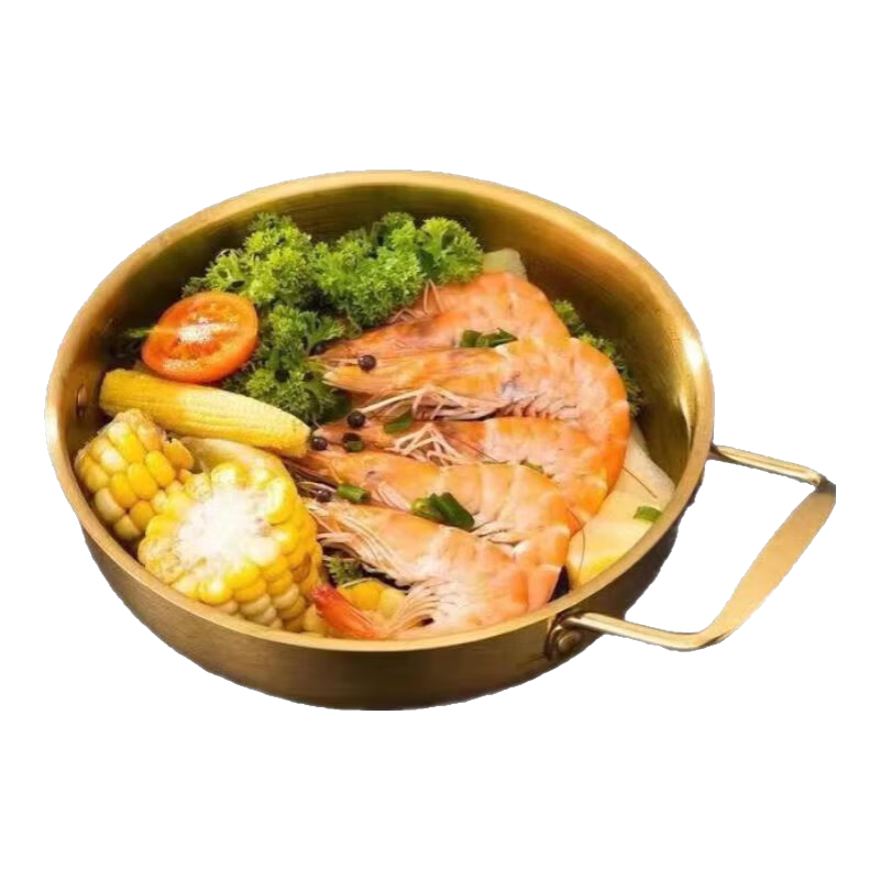 网红海鲜金锅不锈钢韩式锅双耳汤网红泡面金色加厚耐用加固小干锅 金色 20cm 4.29元