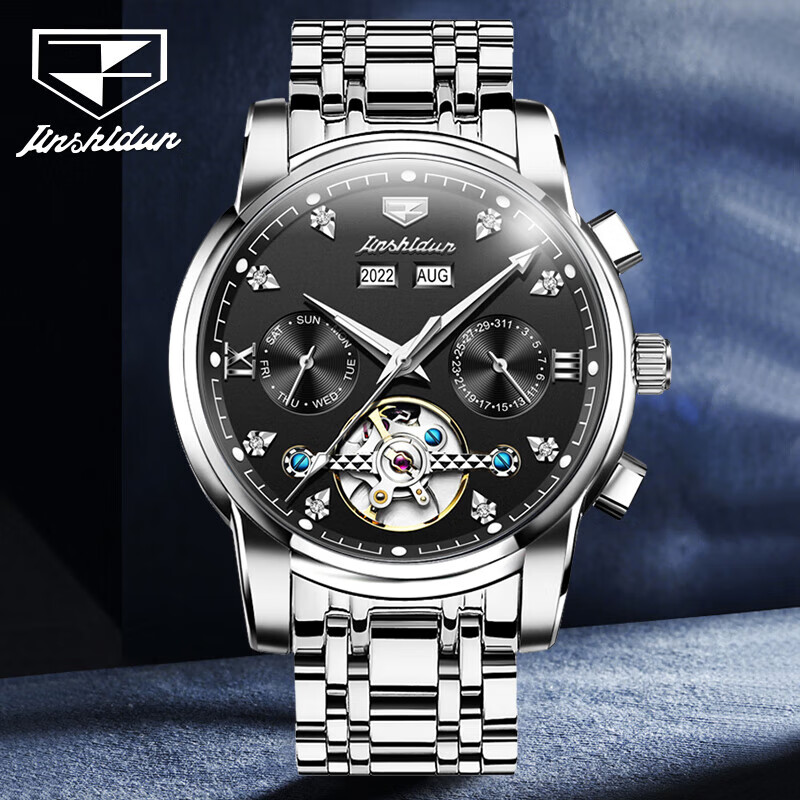 金仕盾男士手表男款机械表瑞士全自动黒武士镂空防水名表牌男表十