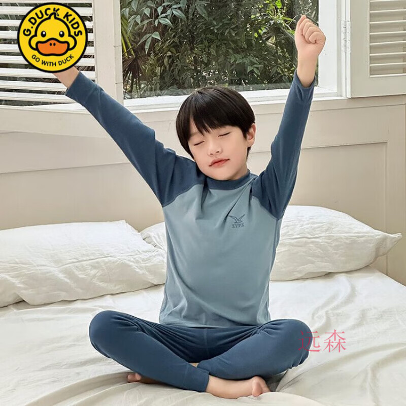 G.duck男童秋衣秋裤套装儿童秋冬保暖睡衣2025新款中大童家居服秋装童装 北欧蓝 120