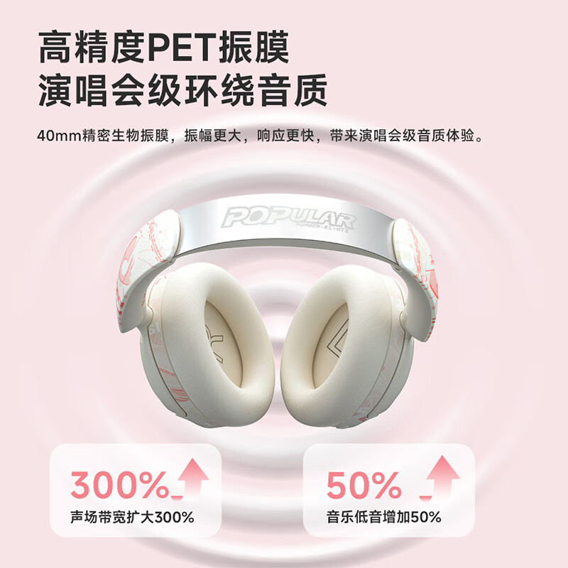 JBLE索尼通用2025年新款无线蓝牙耳机头戴式电脑游戏电竞高续航低延时带麦可有线降噪全包适用苹果华为 樱花粉【ANC降噪+5.4蓝牙】