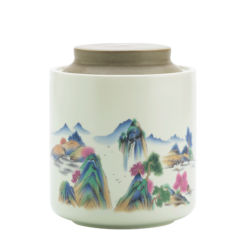 京东京造 茶叶罐 陶瓷密封罐中式国风防潮储存茶罐千里江山茶叶罐