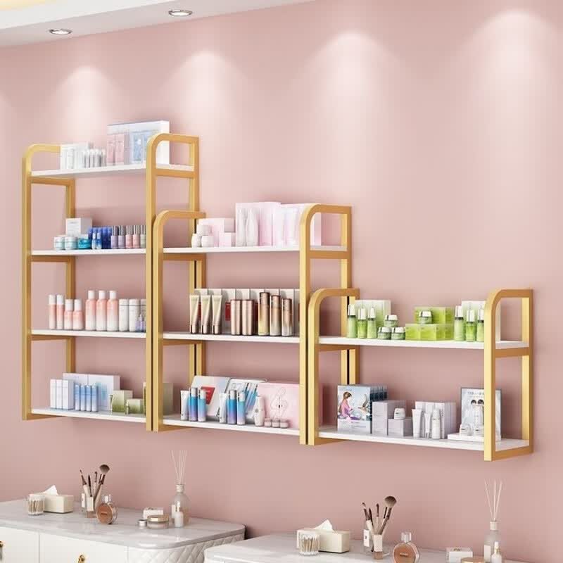 朵貌德国品质墙上置物架壁挂化妆品货架理发店美甲店挂墙荣誉证书产品 长60颜色备注【默认金色】 二层65高