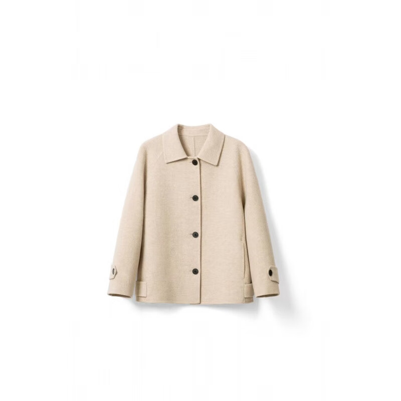 荣西图  新品韩系休闲短款毛呢大衣宽松外套女一件 米色斜纹 s