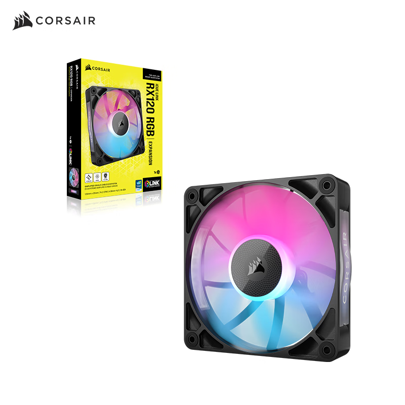 美商海盗船（USCORSAIR）iCUE LINK RX120 RGB 黑色/白色 单颗装/三颗装 12cm机箱风扇  拼接安装 PWM控制 8灯珠 RX120 RGB 单颗 | 黑色