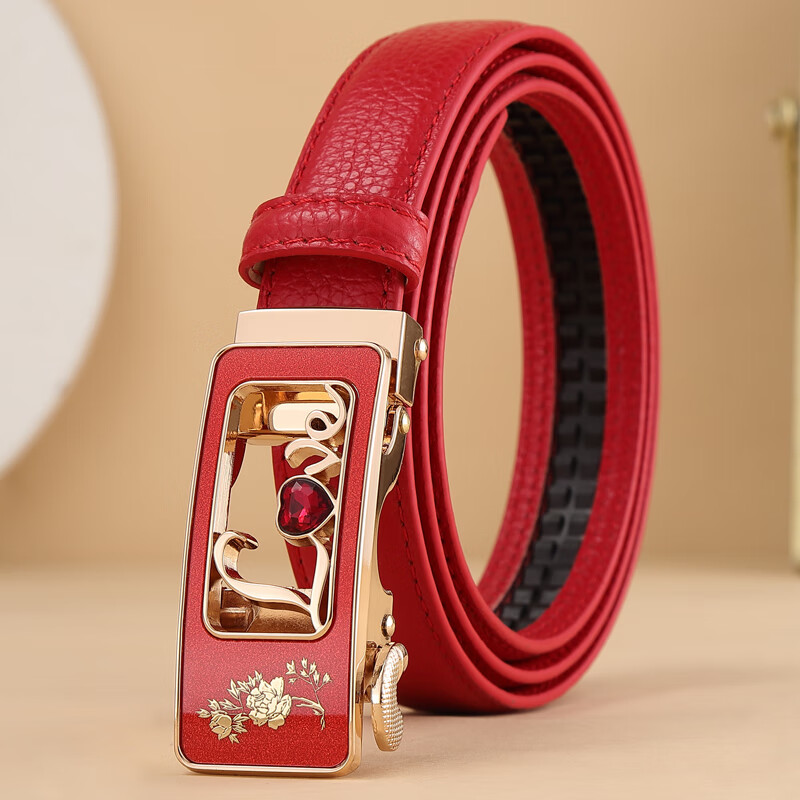 吟咛夕女士龙年大红腰带本命年红色百搭自动扣时尚简约商务裤带 红色