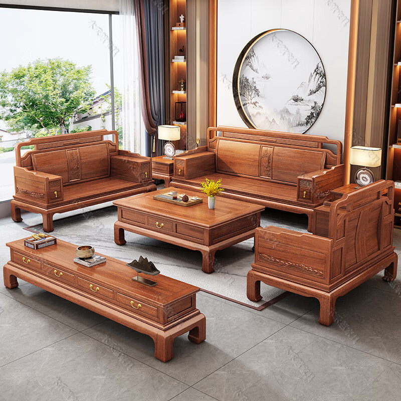 木禾蕙菠萝格全实木沙发组合国潮新中式客厅冬夏两用轻奢仿古典雕花