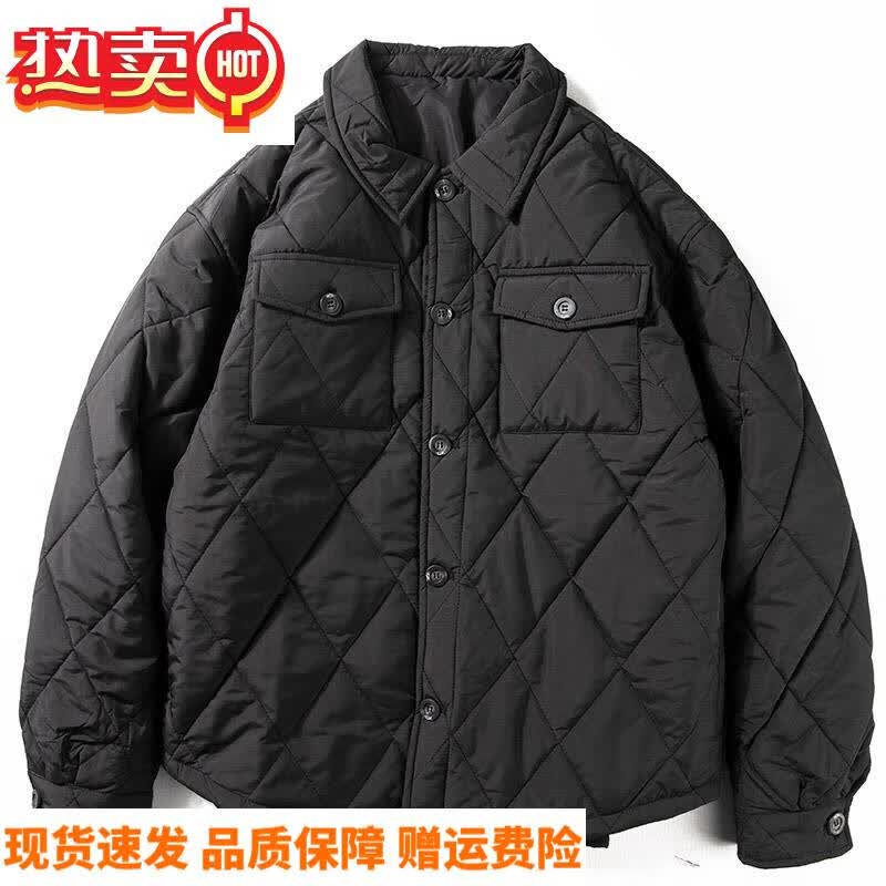 ivaj棉衣男款冬季微厚翻领绗缝棉服潮流菱格休闲大码宽松工装棉袄外套