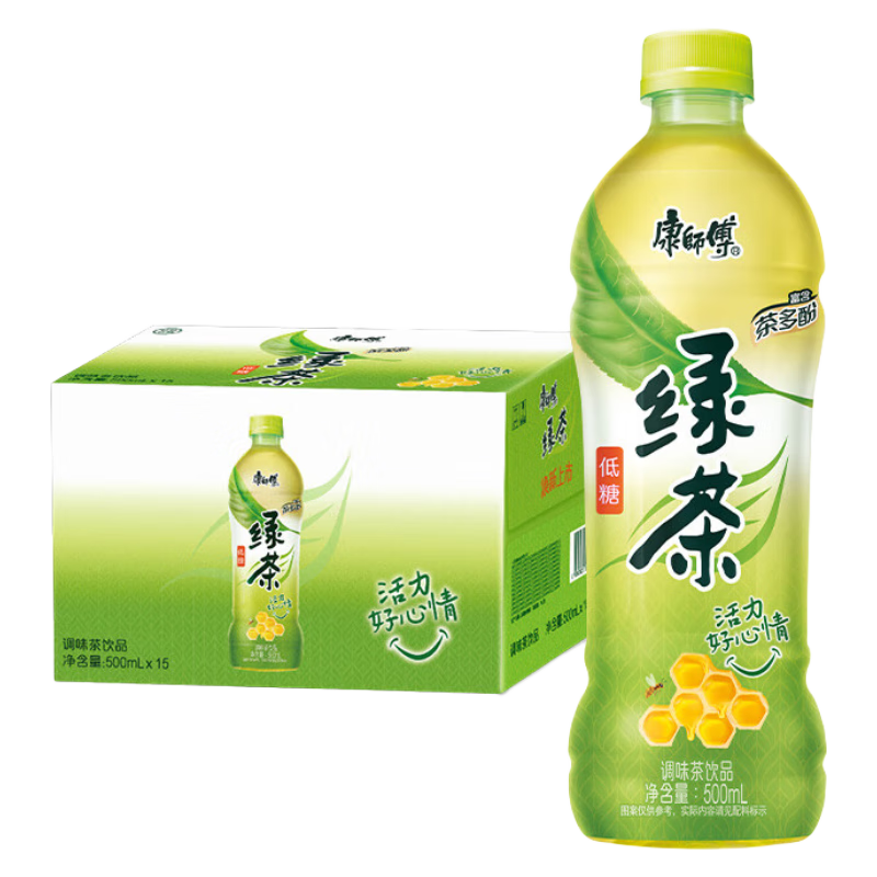 康师傅绿茶蜂蜜味饮料500ml*15瓶中包装茶多酚低糖茶 绿茶 500ml*