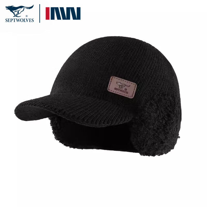 七匹狼帽子户外运动爸爸棒球帽休闲保暖护耳帽中老年针织鸭舌羊毛老年