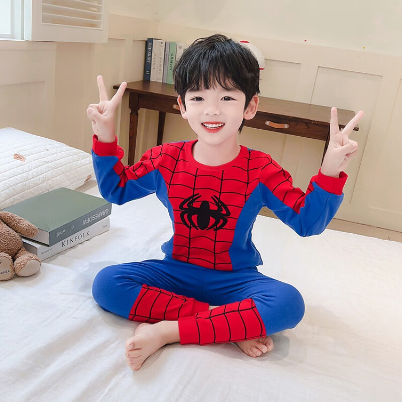 G.duck蜘蛛侠衣服男童睡衣春秋款纯棉套头长袖家居服两件套儿童空调衫 蜘蛛侠 110 (建议身高100cm 4-5岁)cm