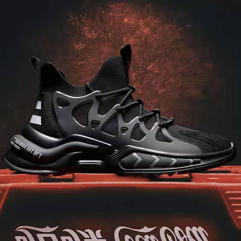 狐狸域新款运动鞋男士内增高老爹鞋厚底休闲鞋男透气椰子鞋 黑色 39