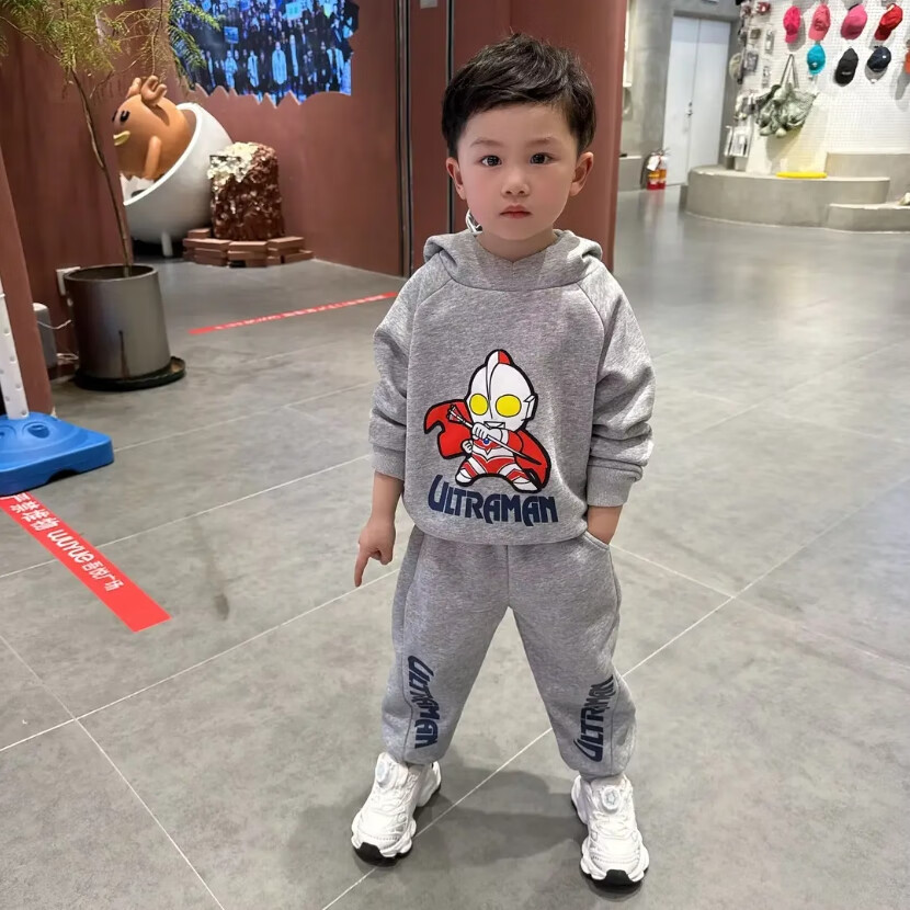 迪士尼(Disney)奥特曼衣服春秋男童纯棉卫衣套装儿童男孩披风运动服两件套潮童装 灰色:送同款披风 110cm
