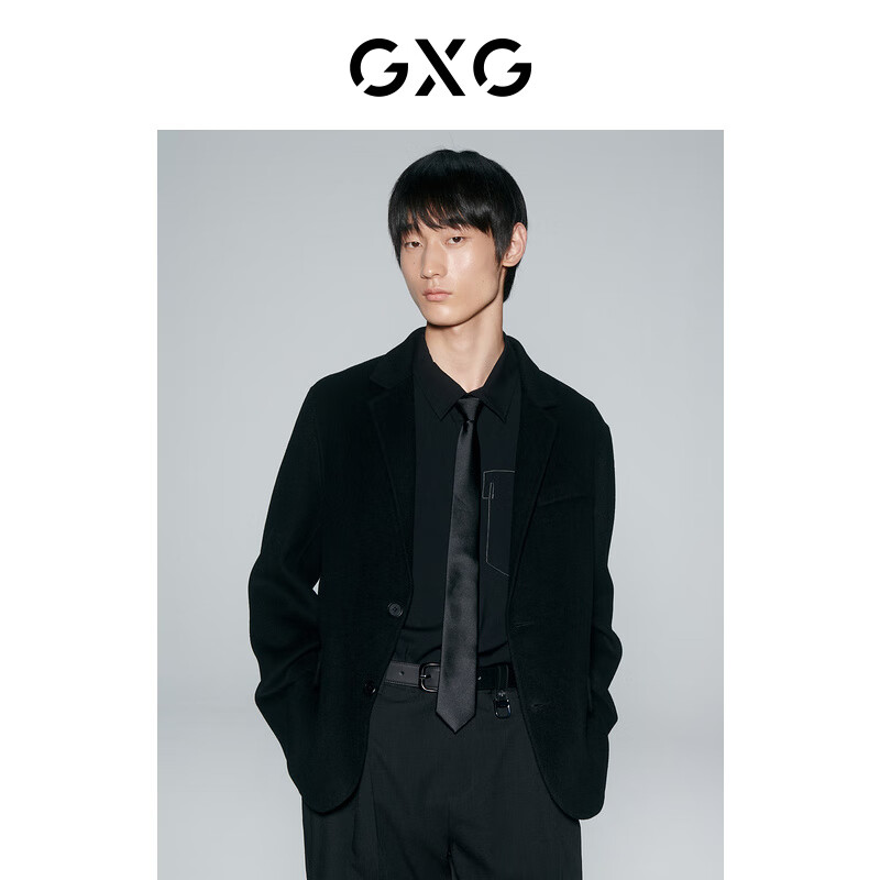 GXG奧萊  黑色簡約寬松羊毛混紡雙面呢短款外套男士 23年冬季新款 黑色 175/L