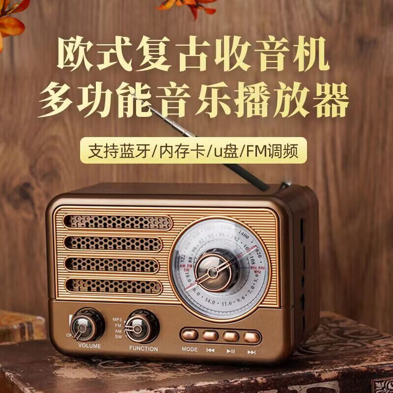 茲卡曼德國(guó)收音機(jī)老人專用充電款歐式古典老年人專用調(diào)頻收音機(jī)無(wú)線藍(lán)牙音響家用復(fù)古懷舊手機(jī)音箱 紅木色加U盤16G【內(nèi)含500首歌曲】 官方標(biāo)配